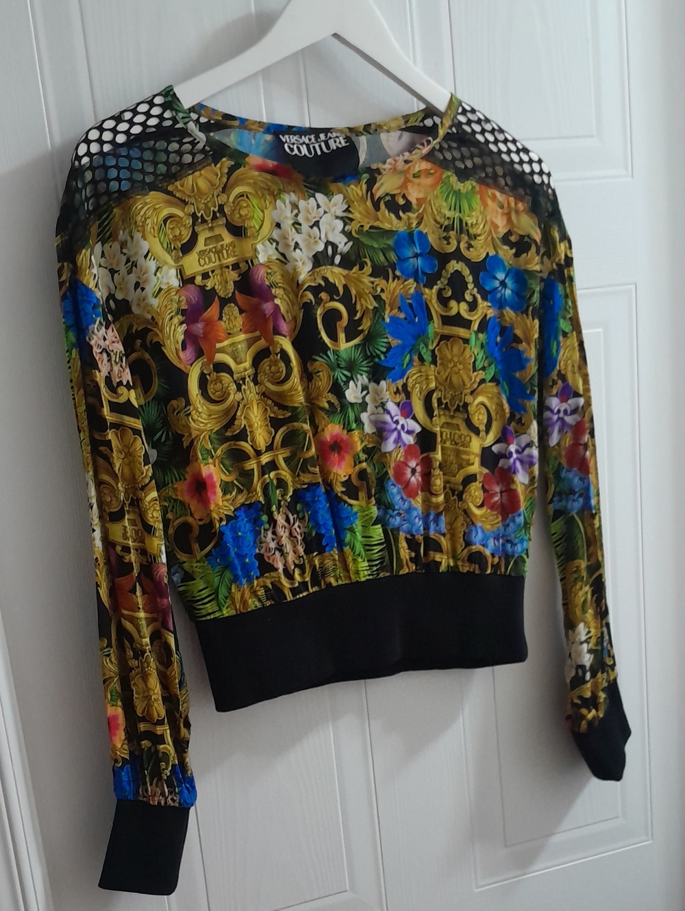 Versace Jeans Collection Black Floral Baroque Sweatshirt with Gold Accents